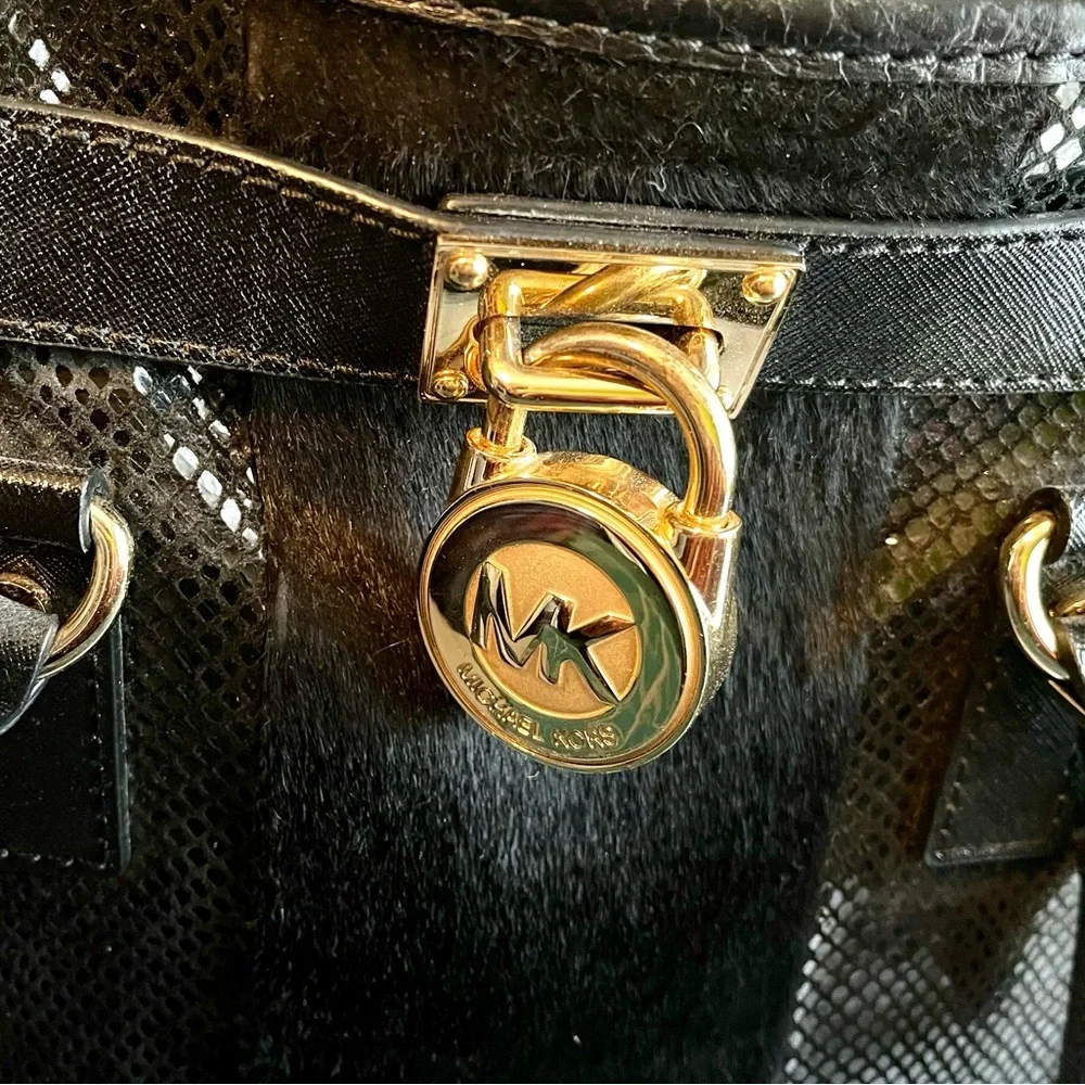 ❣️$398 ❣️ Michael Kors Black Calf Hair Croc Leather Shoulder Bag Purse